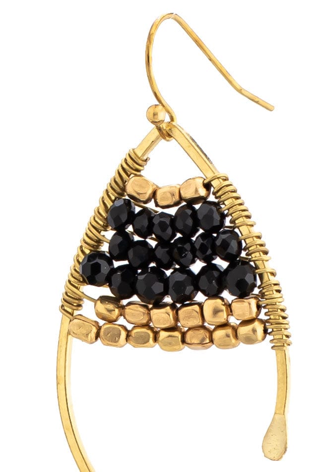 wire knitted black beads handmade earrings-2