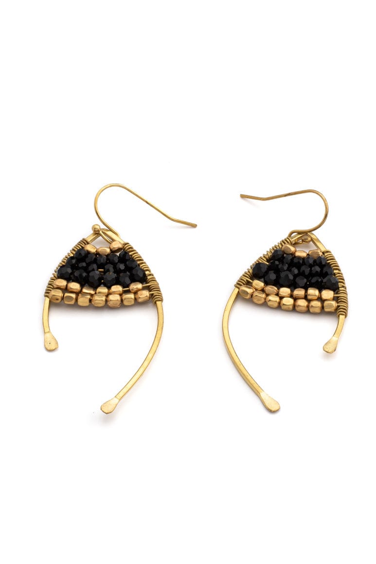 wire knitted black beads handmade earrings-3